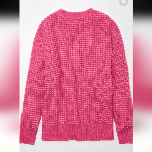 AE oversized barbie pink Cozy Waffle V-Neck Sweater oversized XS - Picture 6 of 16